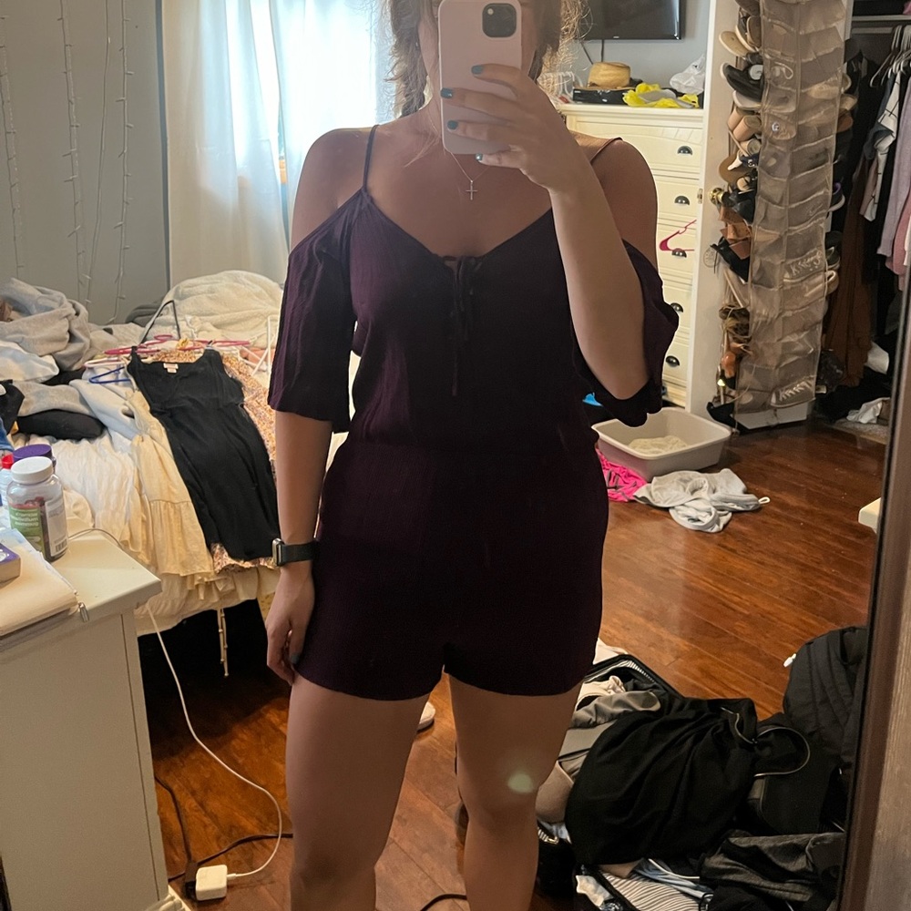 Maroon off the shoulder romper